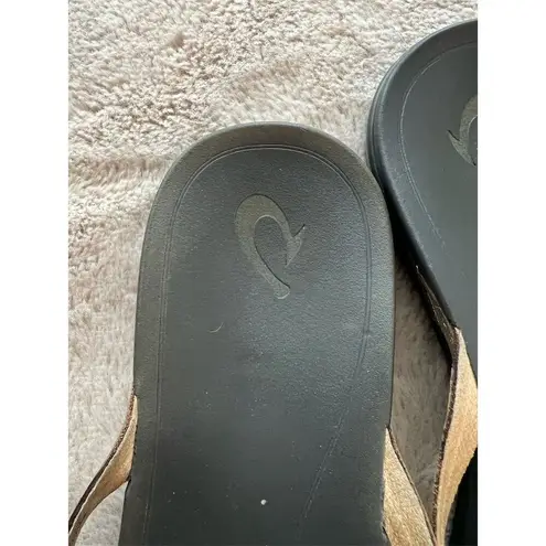 OluKai Women's Ho'opio Leather Sandals Silver Size 10 Casual Summer