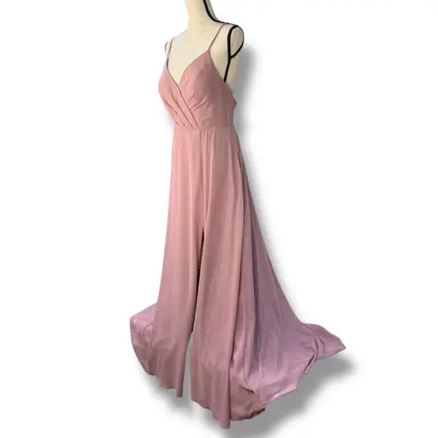 Azazie Everleigh Dress Vneck Dusty Rose Aline Floor Length Maxi Formal Size A8