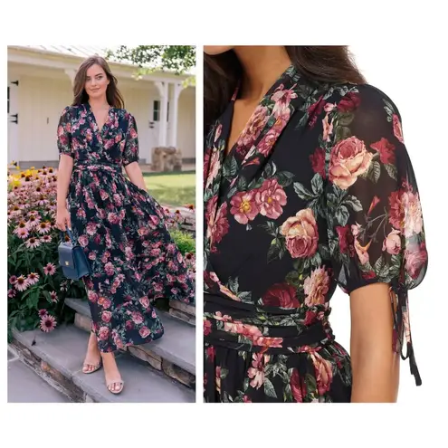 Gal Meets Glam COLLECTION Ashlynn Floral Print Chiffon Maxi Dress (US/6P)