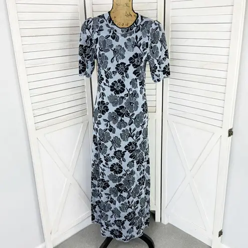 Rebecca Taylor Metallic Floral Lurex Jacquard Sheath Midi Dress Blue Black Large