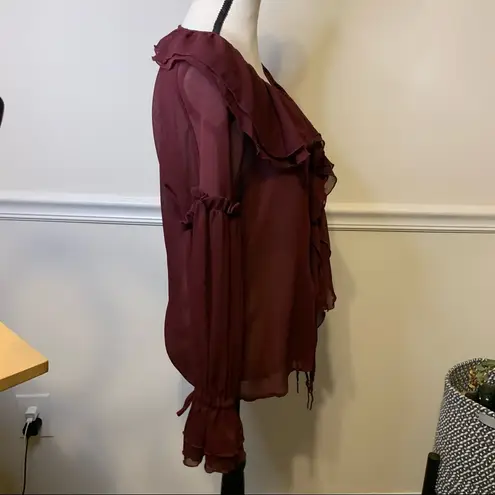 Metro 7 Sheer Boho Ruffle Button Down Blouse S