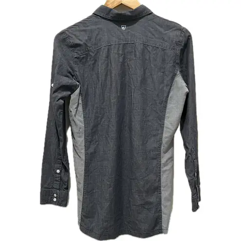 Kuhl Denim Chambray 2 Tone Pullover Sz S Long Sleeve Collar Casual Farmhouse