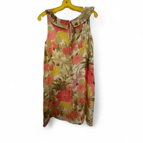 Garnet Hill Pink Green Yellow Sleeveless Floral Dress Sz 6 Silk