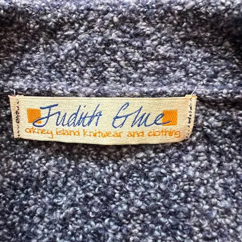 Judith Glue Pure New Wool Cardigan Sweater Blue Marled Grannycore Cozy Scotland Size XL