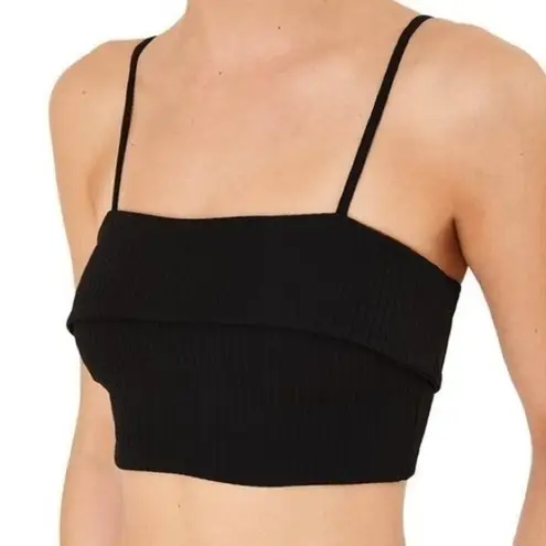 ONIA Kendra Solid Black Ribbed Cropped Square Neck Tank Bikini Top Size S NWT