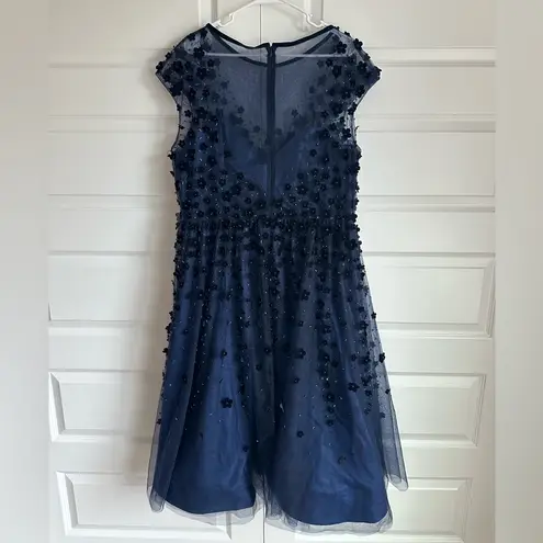 Mac Duggal Floral Embellished Illusion Midnight Midi Cocktail Dress NWT