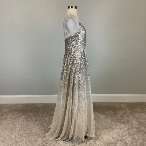 Eliza J Sequined Backless Sleeveless Long Ball Gown Gold Size 8 Formal Dress