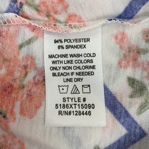 White Boho Chevron Floral Print Racerback Tank Top Size XL