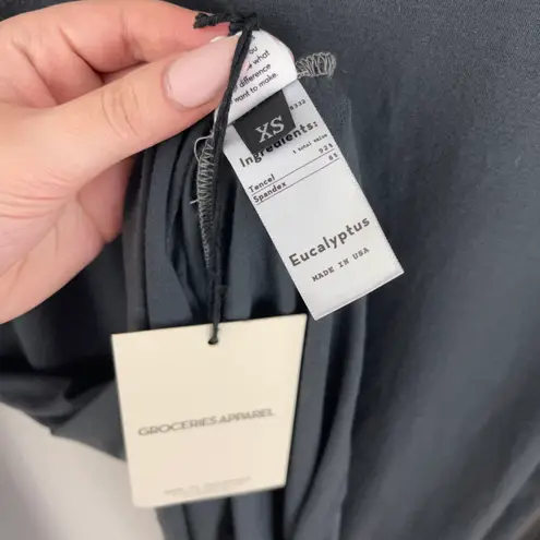 Groceries Apparel Dark Green Grey Soft Lightweight V Neck Long Sleeve Top