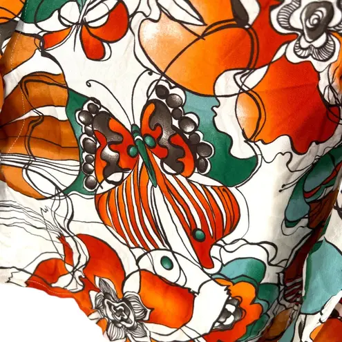 Escada Vintage Silk Butterfly Moth Floral Silk Button