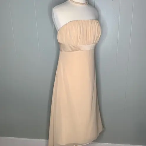 Alfred Angelo Champagne Chiffon Overlay Formal Prom Hi/Lo Strapless Dress M