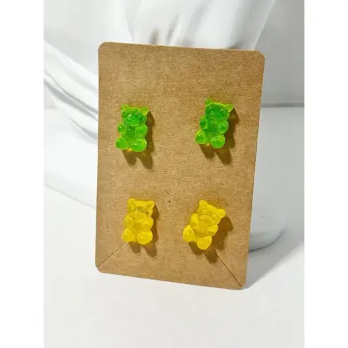 Gummy Bear Novelty Candy Lollies Earrings Studs Yellow 2 pair Green & Yellow