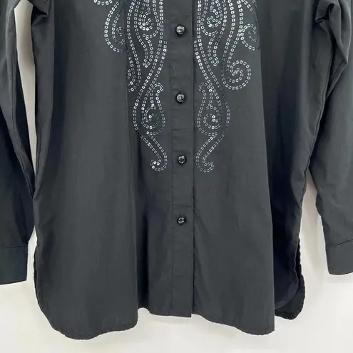 Bob Mackie Wearable Art Black Long Sleeve Button Up Sequin Design Women's Small