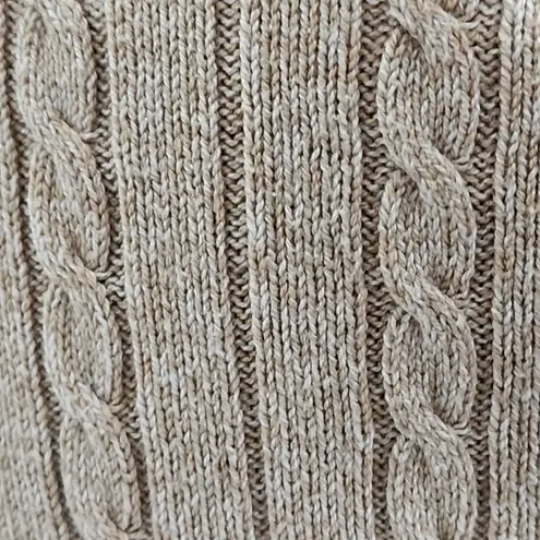 IZOD Cotton Cable Knit Crewneck Sweater Tan with Pink