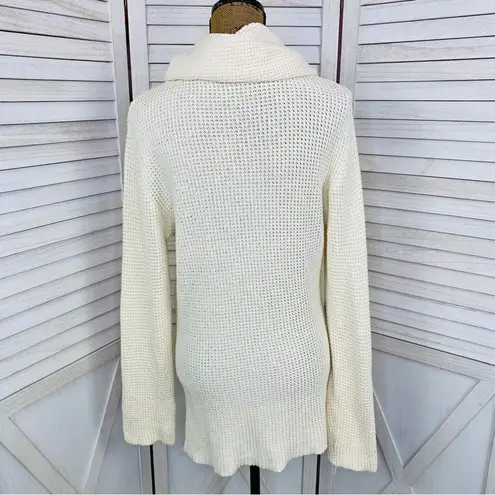 Unbranded Waffle Knit Cowl Neck Split Front Sweater Cream Large
