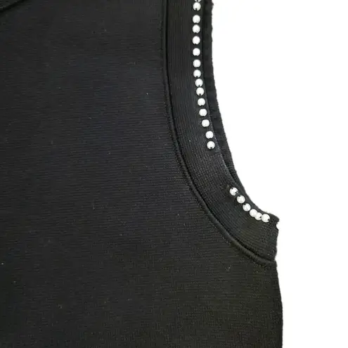 Sandro Sleeveless Faux Pearl Embellished Knit Round Neck Black Crop Top Size 1
