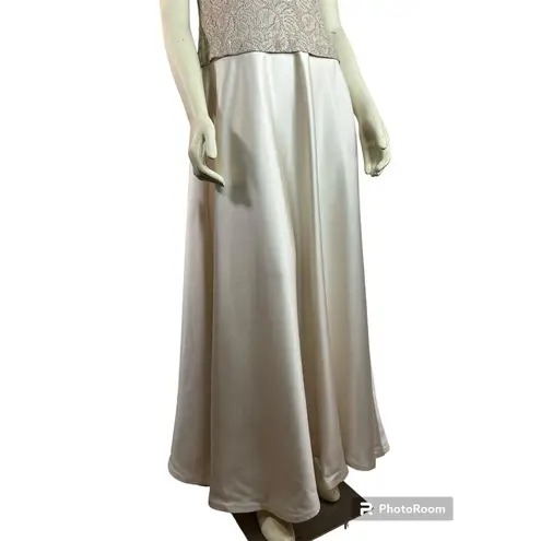 Vintage Y2K Bari Jay Champaign Maxi Dress Gown lace bodice full skirt size 11