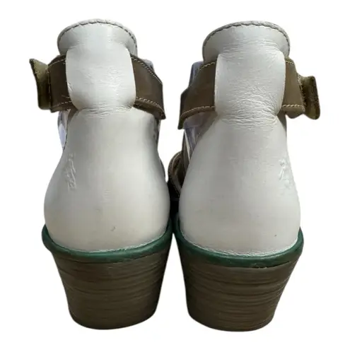 Fly London White Brown Cutout Leather Wedge Sandals Women’s Size 40 US 8-8.5