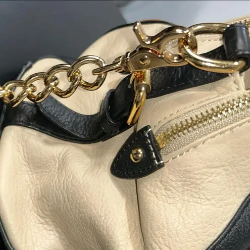 Audrey Brooke Brown and Black Satchel with Gold Accents