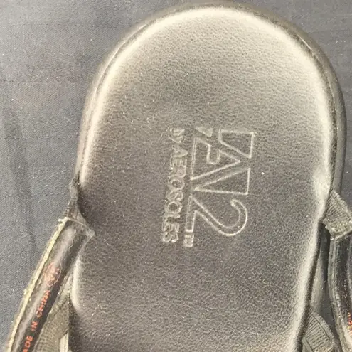 A2 by Aerosoles Sandals Womens 10 M Tango Two Black Faux Leather Casual Wedge