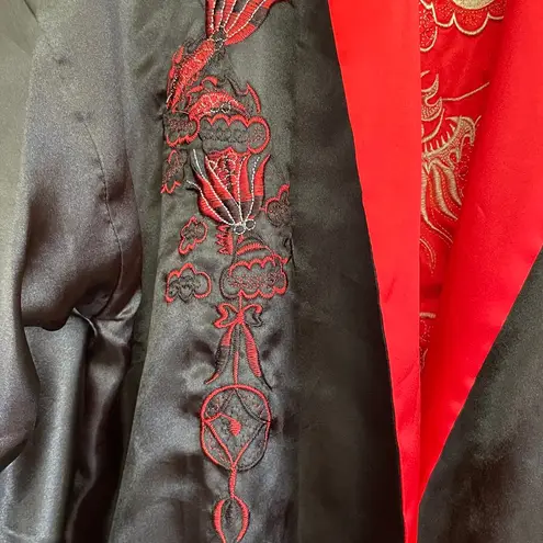 Red and Black Embroidered reversible, Kimono Robe. Free size Size L
