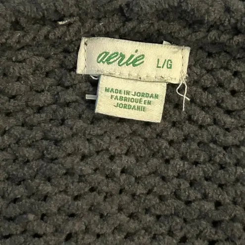 Aerie  Oversized Chunky Knit Hoodie Drop Shoulder Size Large Dark Gray thumbnail 6