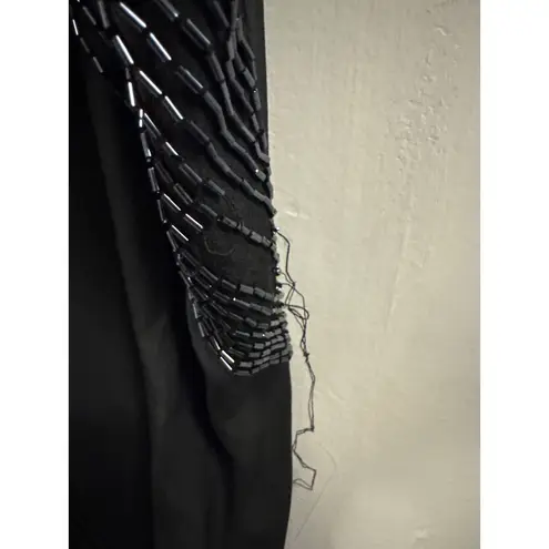 Madison Marcus Black Beaded Cold Shoulder Drape Neck Tunic Top XS