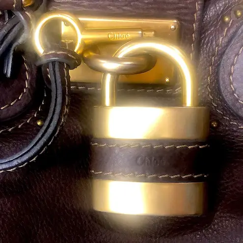 Chloé CHLOE Paddington Dark Brown Leather Bag with Lock and Key