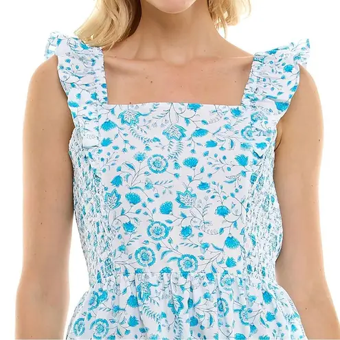 Draper James Cotton Poplin Ruffle Sleeve Sundress Blue White Paisley Size Small