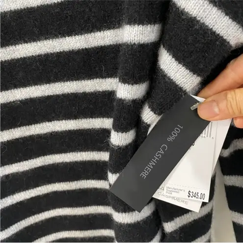 Magaschoni 100% cashmere mock neck black with gray stripes NEW