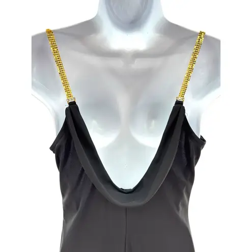 Jessica McClintock Gunne Sax Millennium 2000 Vtg Black Gown Sz 7 Gold Straps Y2K