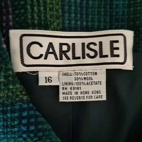 Carlisle Vintage  Size 16 Plaid Tweed Jacket Button Front Wool Blend Lined