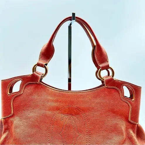 Cartier Authentic Marcello Rust/Brick Red Textured Leather Handbag/Purse/Satchel