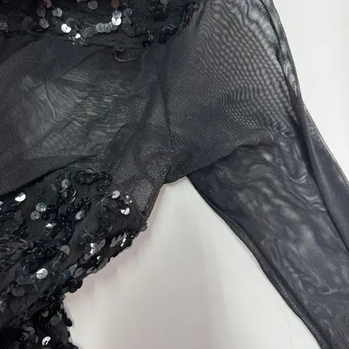 Betsy and Adam Dress Womens Small Black Sheer Mesh Sequin Long Sleeve Cocktail USA