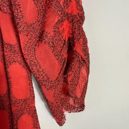 Tracy Reese Frock! by Silk Backless Mini Dress Women's 4 Red Black Embroidered