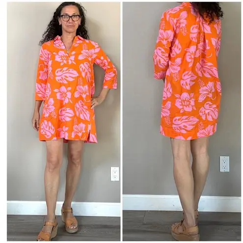 Sleepy Jones Aloha Jane Tunic Dress mini in Aloha Floral orange pink Sz XS