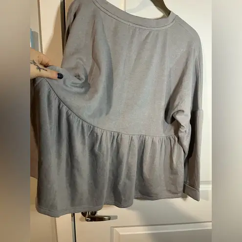 NWT Yarn and Sea Peplum Long Sleeve Pleated Grey Sweatshirt Fleece Lined Size 1X Gray