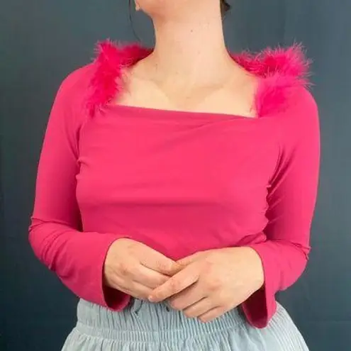 Vintage Deadstock 90s Slinky Feather Square Neck Top Pink Size XL