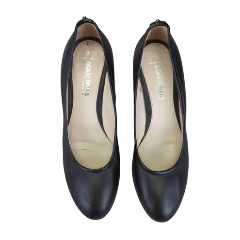 Aquatalia Vtg Women's Black Leather Block Heel Pumps Shoes Size 9 Made in Italy