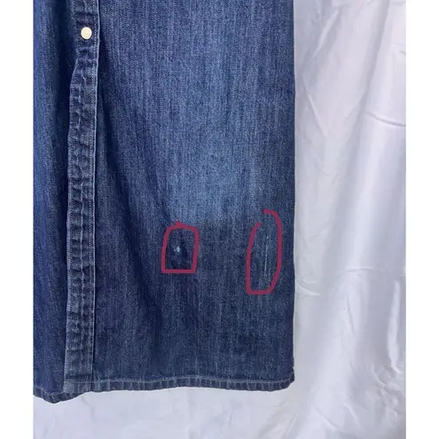 AllSaints Polly Denim Midi Dress Size 2 Pearl Snap Button Boho Western Cowgirl Blue