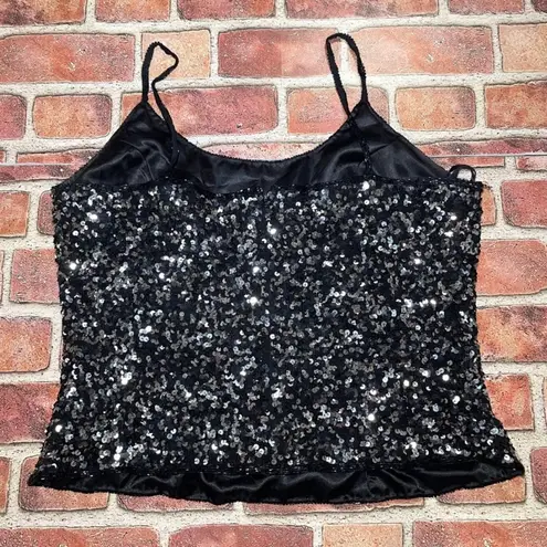 Scala Pre-Owned Black/Silver Sequin/Beaded Cropped Spaghetti Strap Top Size L