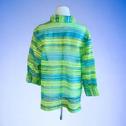 kim rogers  button front colorful lightweight collared quarter sleeve top  2X