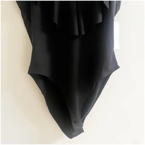 Publik Women’s Ruffled Black Bodysuit Size Large NWT Stretchy Vamp Goth Party