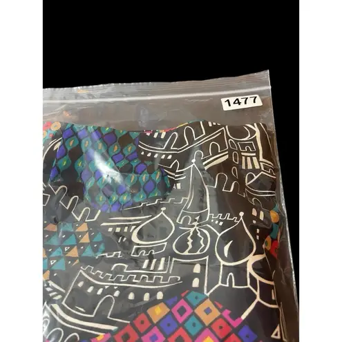 Laura Tanzer 100% Silk Bold Abstract European Cityscape Wide Leg Palazzo Pants L Black Size L