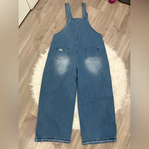 Women's Distressed Blue Denim Overalls (Oversize) Size L Size L