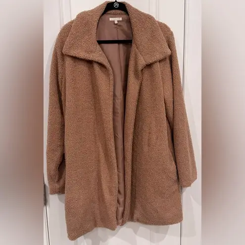 Kate & Sam Camel Teddy CabinCore Coat Chic Cozy Faux Shearling Jacket (Large) Tan