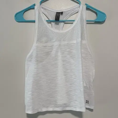 Sweaty Betty  White Breeze Short Crop Running Tank Top Perforated Racerback XS