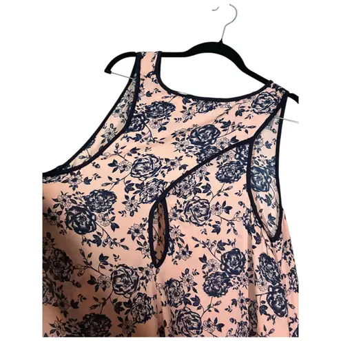 HOT GINGER Plus! Floral Tank Top Sleeveless High Low Hem Pink Navy Blue Size 3XL