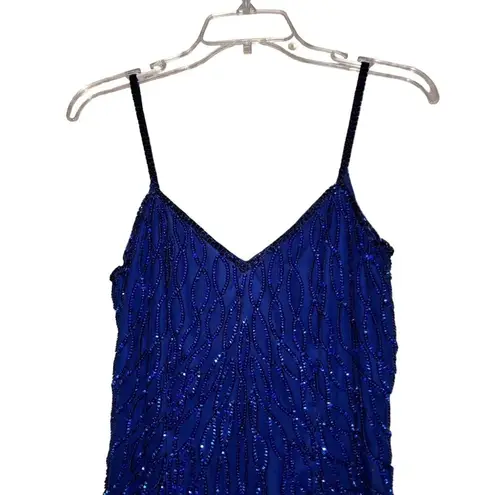 Laurence Kazar Vintage New York Sequin Dress Womens PM Petite Used Blue Silk