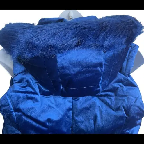 Jessica London Woman Hooded Vest Coat 14/16 Blue Front Zipper Quilted Jacket Ski